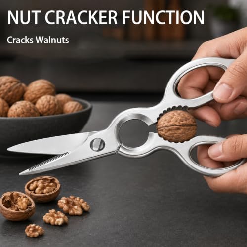 Heavy Duty Kitchen Shears, Detachable Stainless Steel Cooking Scissors for Food Prep, Meat, Poultry, Vegetable, Herb, All-Purpose Utility Scissors with Nutcracker, Bottle Opener & Blade Guard
