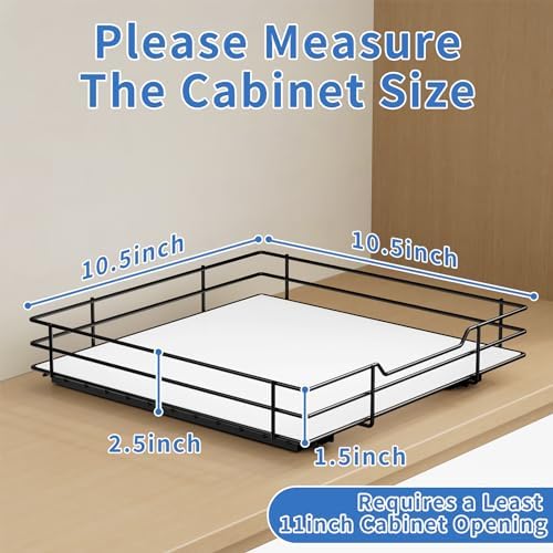 BOIVSHI Pull Out Spice Rack, Slide Out Spice Rack for Cabinet, Spice Organizer for Kitchen and Pantry, Fits Spices, Sauces, Canned Food (10.5''Wx10.5''Dx2.5''H)