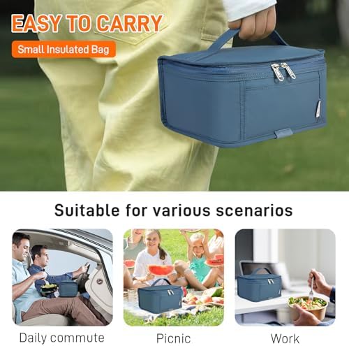 NOL Small Lunch Bag Mini Lunch Box Insulated Lunch Bag for Men/Women Leakproof Cooler Tote Bag Lightweight Nylon Waterproof Lunch Box For Work, Dusty blue