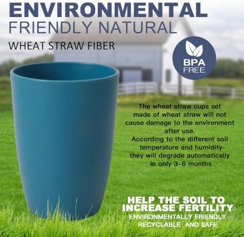 Wrova Wheat Straw Cups 6 PCS Good Alternative to Plastic Reusable Cups 12 oz Unbreakable Drinking Cup Reusable Dishwasher Safe Water Plastic Glasses Navy Blue