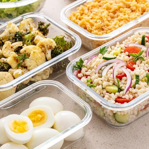 Freshware Glass StorageContainers with Lids, 24 Pieces, 12 Containers with 12 Lids, Glass Meal Prep Container for Lunch, Food StorageContainers, Leak Proof, Freezer Safe, Gray, (Pack of 2)