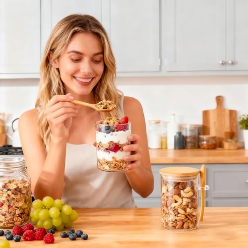 Overnight Oats Containers With Lids and Spoons, 2pack Glass Jars with Bamboo Lids, Leak-Proof Overnight Oats Jars for Cereal, Yogurt, Chia Pudding