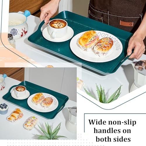 Kathfly 6 Pack 16" x 11" Serving Trays with Handles, Plastic Tray, Green