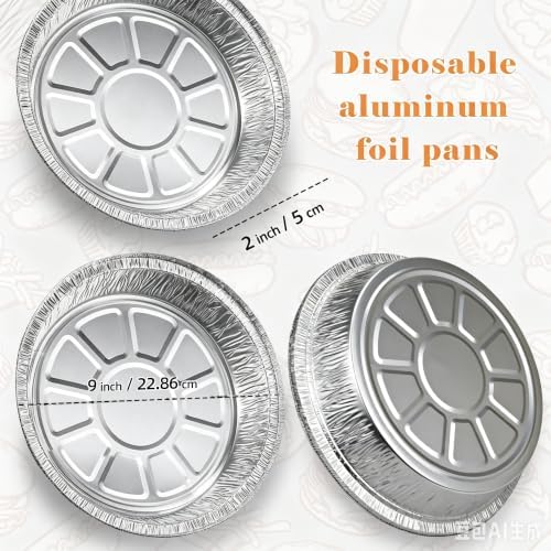 50 Pack 9 Inch Round Aluminum Foil Pie Pans,Pie Tins Disposable,Ideal for Baking Delicious Tarts or Crispy Pastry Crusts, Freezer & Oven Safe,Pie Pan For Cooking, Storage, Roasting, & Reheating