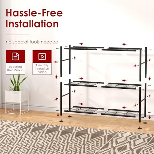 Sakugi Storage Shelves - 3 Tier Shelf Organizer, Heavy Duty Garage Shelving Unit with Leveling Feet, Stable Metal Shelves Organizer for Pantry, Kitchen and Closet, 33.0" W x 12.6" D x 30.4" H, Black