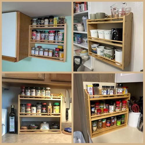 3 Tier Bamboo Spice Rack Wall Mount or Countertop,Spice Organizer