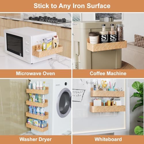 Mystozer Magnetic Spice Rack for Refrigerator Woodgrain, 4 Pack