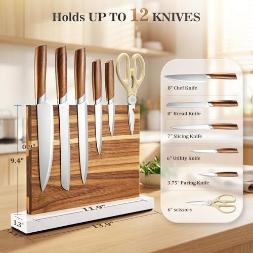 Unshakable Magnetic Knife Block,Double Sided Marble Base Magnetic Holder