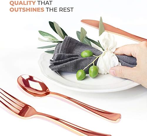 75-Pcs Heavy Duty (Rose Gold) Plastic Silverware Set, Disposable Cutlery Set, Great for Parties, Weddings, and Catering, Flatware Utensils Included: 25 Forks, 25 Spoons, 25 Knives, Stock Your Home