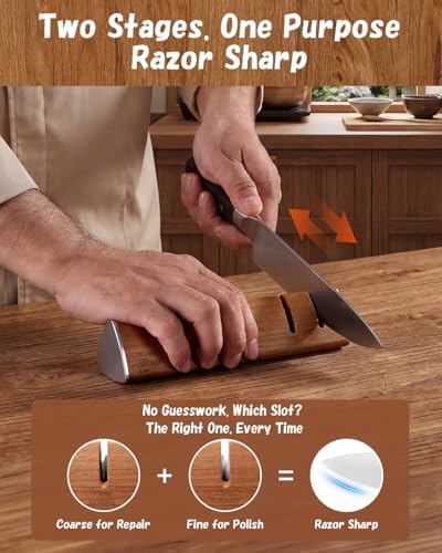 PAUDIN Kitchen Knife Sharpener, Walnut Kitchen Sharpener for Knives
