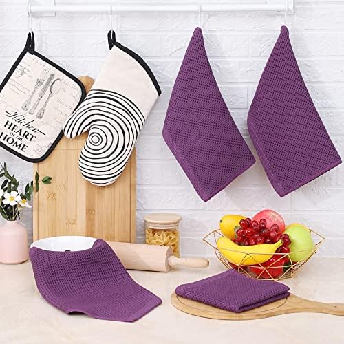 Homaxy 100% Cotton Waffle Weave Kitchen Dish Cloths 6-Pack, Purple