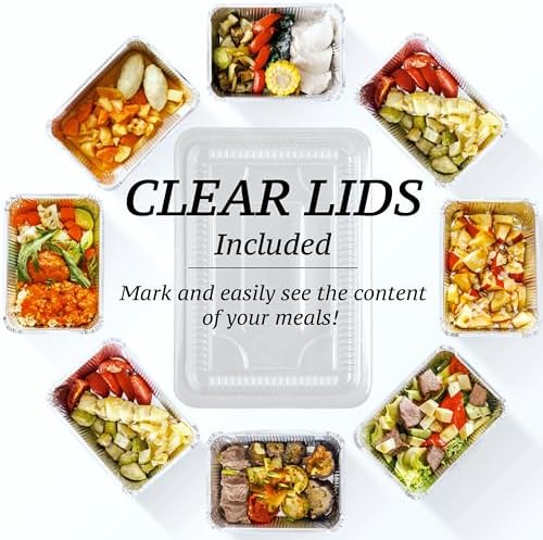 (110 Pack) 2.25LB Aluminum Containers with Lids 8.5"x6" - Disposable Foil Pans for Takeout, Baking, Freezing, Food Storage - Aluminum Pans, To Go Containers with Plastic Lids