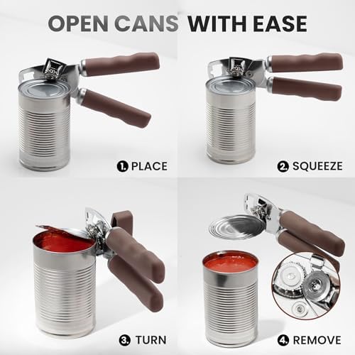 Zulay Kitchen Manual Can Opener Heavy Duty Patented Stainless Steel, Brown