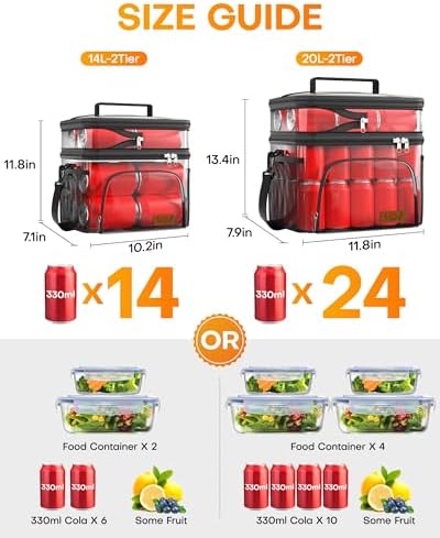 HOTOR Insulated Lunch Box Men Women Leak-Proof Cooler Lunch Bag 14L