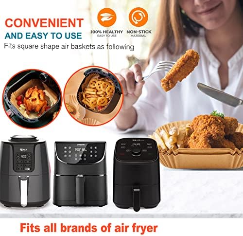 Air Fryer Liners Disposable 9 Inch, 9 inch Air Fryer Liners 125 Pcs Large Square Air Fryer Paper Liners for 5QT 6qt 8QT Air Fryer, Non-stick Parchment Paper for Frying, Baking (Pack of 2)