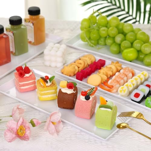 Moretoes 5pcs Melamine White Serving Trays for Party, Reusable Serving Dishes,14.5 x 6, Unbreakable Rectangle Plates, for Cookie, Appetizer, Charcuterie, Snack, Dessert, Food Display (Pack of 3)