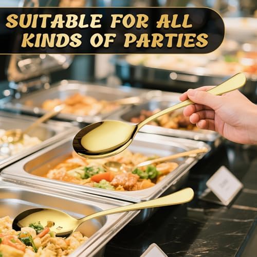 10-Inch 6 Piece Serving Spoon Set - 3 Large, 3 Slotted,Gold