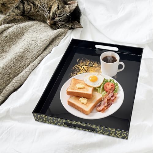Serving Tray with Handles, 15.7 * 11.8 inches, Plastic Ottoman Tray with Exquisite Paintings, Trays for Coffee Table