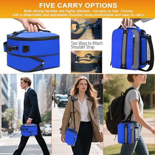 Expandable Lunch Box Insulated Lunch bag for Men Teen Kids Boys Adult Portable Stylish Double-Capacity Lunchbox Special Design for Working Office school Picnic (Blue(Expandable 10L))
