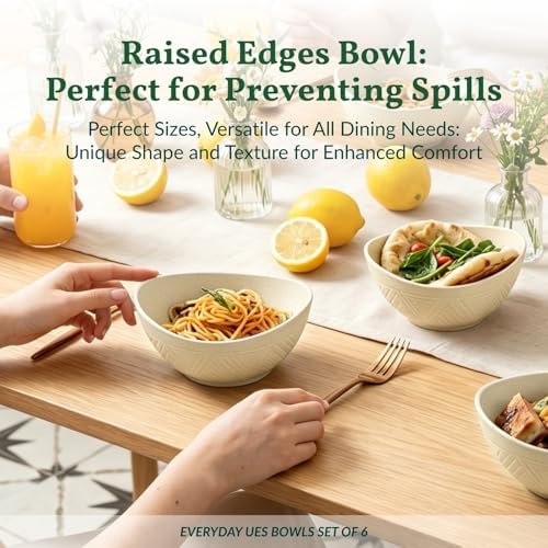Homienly Unbreakable Cereal Bowls Wheat Straw Bowls Set 26 OZ Plastic Bowls Alternative for Kitchen 6 PCS Resuable Dessert Bowls for Party,New Home,Dorm Microwave & Dishwasher Safe-Beige