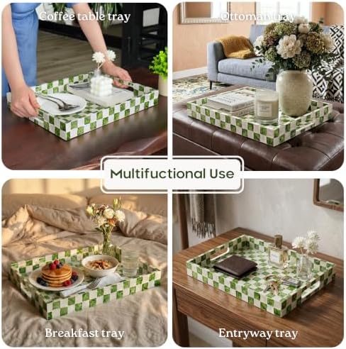 CHI AN HOME 16"x12" Capiz Serving Tray, Decorative Coffee Table Tray, Green
