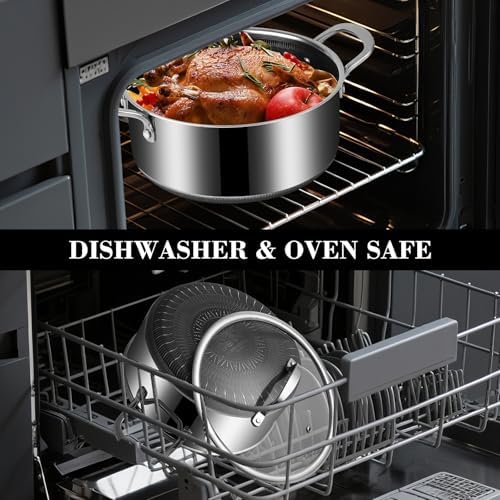 Hybrid Nonstick 5.2 QT Stock Pot with Tempered Glass Lid, Stay-Cool Handles, Dishwasher & Oven-Safe Up to 500°F, Non-toxic PFOA Free Induction Ready, Compatible with All Cooktops