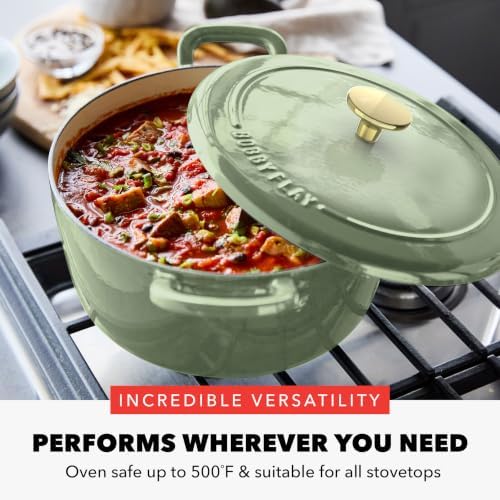 GreenPan x Bobby Flay 5.5QT Enameled Cast Iron Dutch Oven With Lid, Green