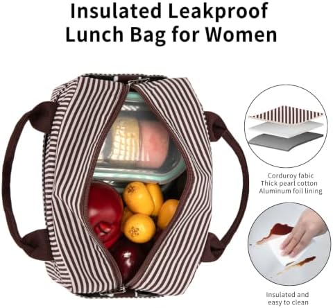 GASSDA Lunch Box for Women Insulated Lunch Bag Women Adult Cute Lunch Bags Reusable Lunchbox Cooler Tote Bag for Work Picnic (Coffee with white stripes)