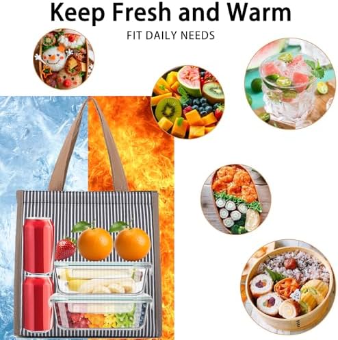Insulated Lunch Bag for Work, 10.2"x5.9"x10.2" Oxford Waterproof Lunch Tote, Thermal Lunch Box for Office, Picnic & Outdoor, Black and White Striped Canvas Tote Bag