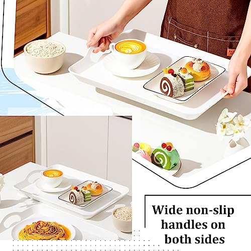 Kathfly 6 Pack 16" x 11" Serving Trays with Handles, Plastic Tray, White