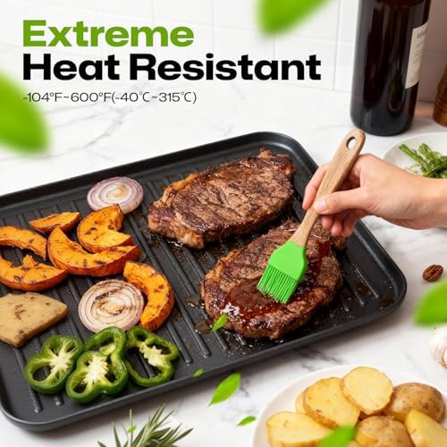 AIUHI Basting Brush for Cooking, Silicone Oil Brush with Wooden Handle, Heat Resistant Pastry Brushes with 12 Color Silicone Brush Head