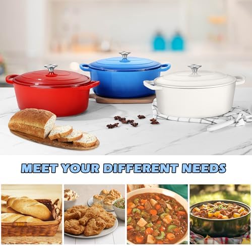 TeamFar 7QT Oval Dutch Oven, Enameled Cast Iron Dutch Oven Pot with Lid