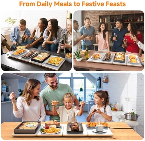 FEPPO Food Warmers for Parties Buffet – 4-in-1 Electric Warming Tray for Food with 10 Temp Settings & Timer, 33"x15" Glass Surface, Modular Buffet Hot Plates for Catering & Gatherings