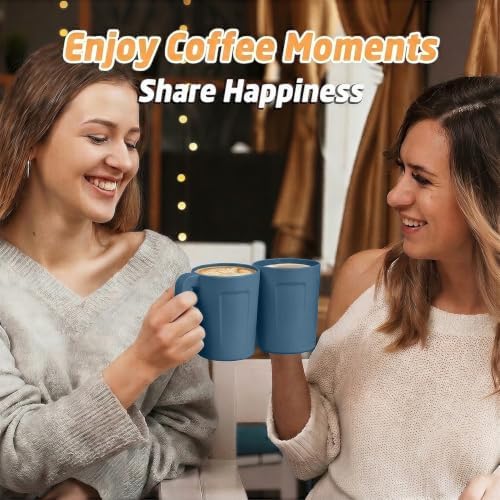Wheat Straw Coffee Mugs 16 oz, Plastic Mugs With Handle - Blue