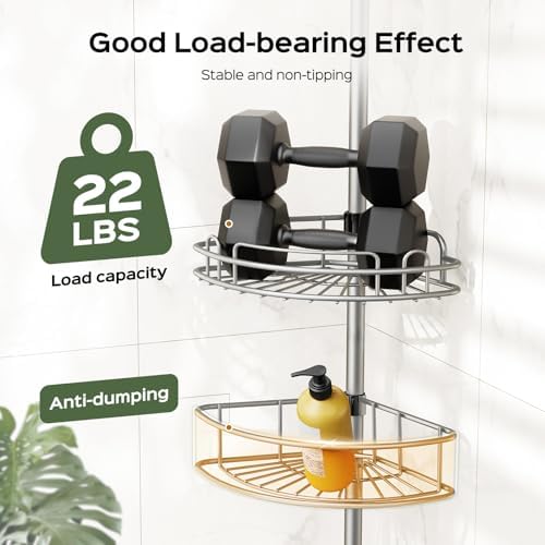 HAMITOR Corner Shower Caddy Tension Pole 4 Tier Rustproof Shampoo Organizer