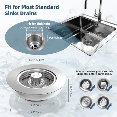 Hibbent Metal Kitchen Sink Drain Strainer and Stopper, Stainless Steel