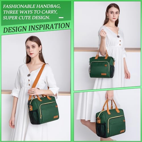 TuErCao Insulated Lunch Bag Adult Lunch Box for Women for Work Leakproof Soft Cooler for Beach Travel Picnic, Dark Green