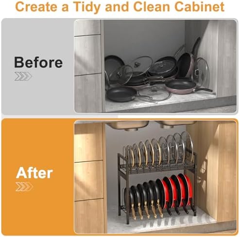Housolution 2 Tier Expandable Pot and Pan Lid Organizer Holder Rack