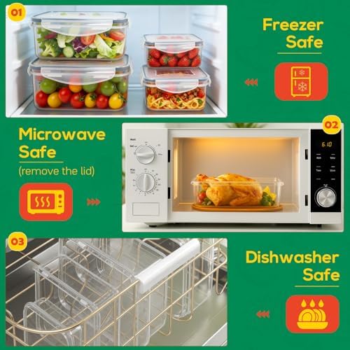6 Pack Large Thick Plastic Food Storage Containers with Lids Airtight