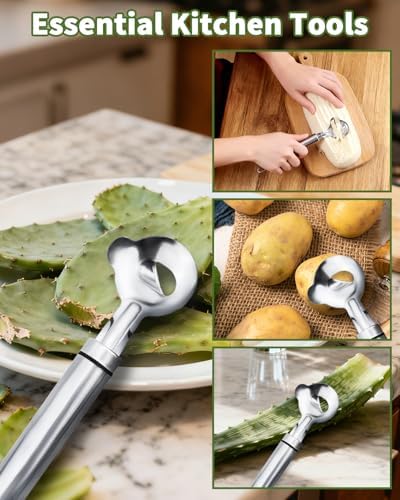 2 PCS Cactus Peeler Tool, Cactus Peeler Spoon, Long Handle Knife with Hole, Kitchen Gadget Accessories