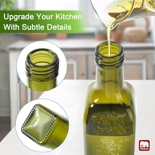 gmisun Olive Oil Dispenser Bottle for Kitchen, 1 Pack 17 Fl Oz Green Glass Oil Dispensers Bottles, Cooking Vegetable Oil Dispenser Container Cruet Set with Plastic Pourer Spout
