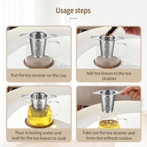 2Pack Extra Fine 18/8 Stainless Steel Tea Infuser BOMANSI BOMS Tea Strainer with Large Capacity & Perfect Size Double Handles for Hanging on Teapots, Mugs, Cups to Steep Loose Leaf Tea and Coffee