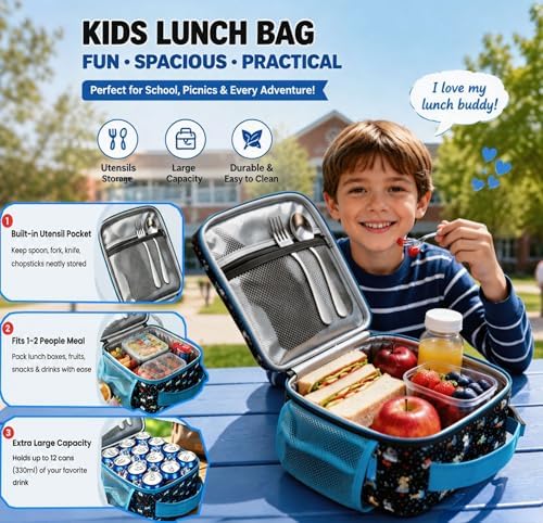 Lunch Box Kids,Cute Cartoon Insulated Lunch bag for Kids Boys Girls Portable Lightweight Small Lunchbox Special Design for school Picnic Outdoor