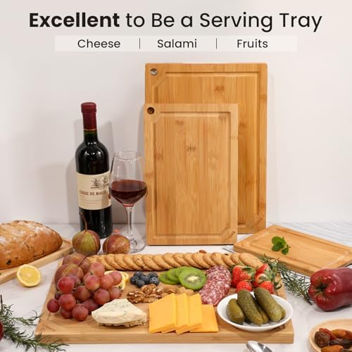 Hiware Extra Large 18" x 12" Bamboo Cutting Board for Kitchen, Heavy Duty Wood Cutting Board with Juice Groove, 100% Organic Bamboo, Pre Oiled