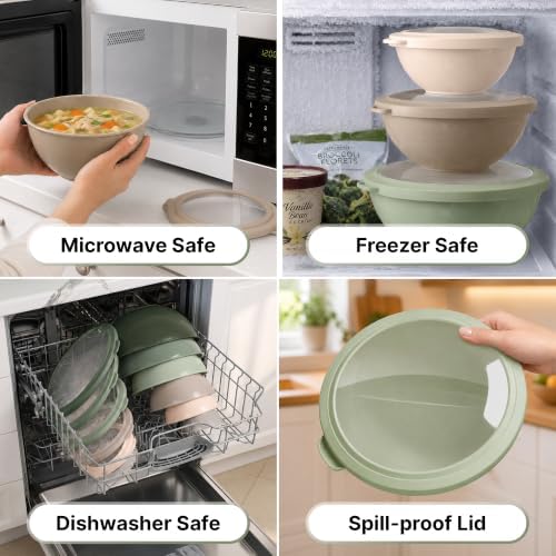 Zulay Kitchen 12 Piece Plastic Mixing Bowls with Leak-Proof Lids Set - Microwave and Freezer Safe Kitchen Mixing Bowls for Preparing, Serving and Storing - Large Nesting Bowls (Forest Ombre)