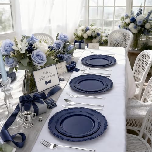 Tinybee 60PCS Blue Plastic Plates - Heavy Duty Blue Disposable Plates
