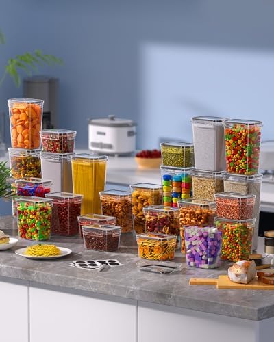 KEMETHY 36 PCS Airtight Food Storage Containers with Lids, Kitchen Pantry Organization and Storage, BPA-Free Plastic Scale Food Canisters for Cereal, Flour, Sugar, Dry Food, Include Labels & Marker