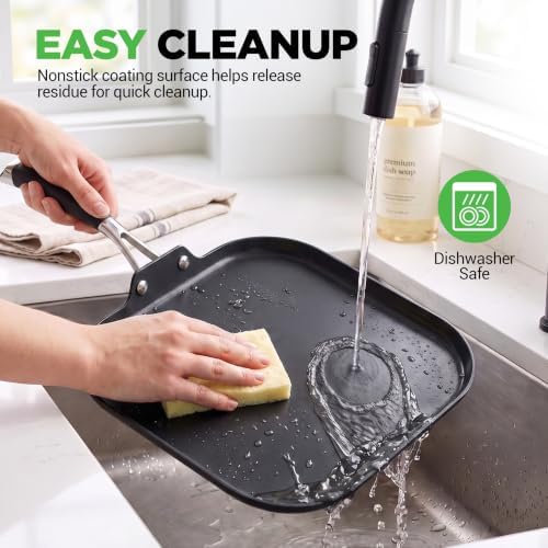 NutriChef 11-Inch Square Griddle Pan | Nonstick with Induction Base