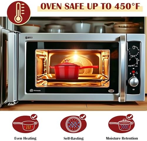 E-far Enameled Cast Iron Sauce Pan with Lid, 1 Quart Dutch Oven Saucepan, Mini Sauce Pot for Cooking, Boiling, Healthy & Non Toxic, Induction & Oven Safe, Red