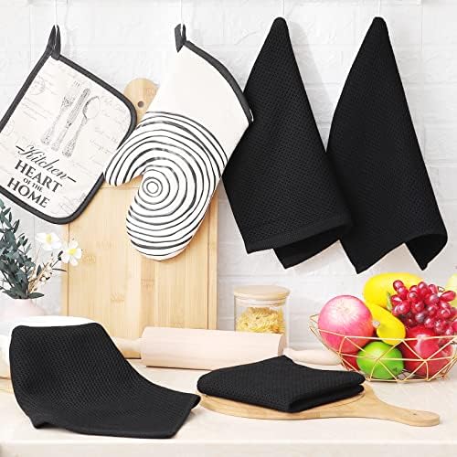 Homaxy 100% Cotton Waffle Weave Kitchen Dish Cloths 12-Pack, Black